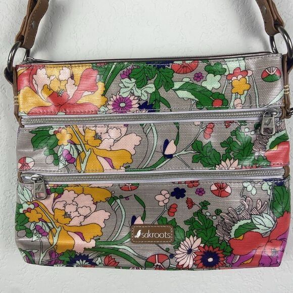 Sakroots Artist Lilac Flower Power Fuchsia Pink Green Floral Crossbody Purse - Picture 1 of 16